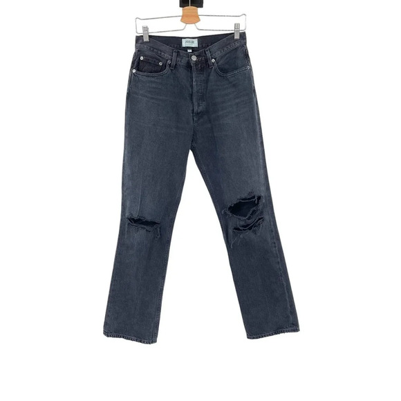 Agolde Lana Straight Jeans Disorder Wash Denim Distressed Charcoal Black Size 27 - Picture 2 of 9